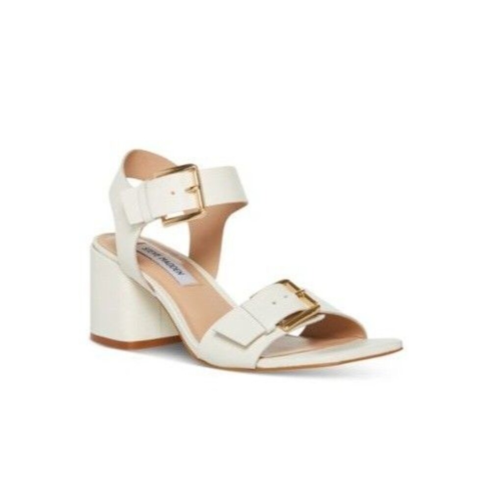 Steve Madden Womens 11 M White Leather Adalena Strappy Block Heel Sandals NIBTB9